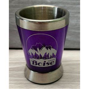 Boise Idaho Shot Glass Vintage Stainless Steel Mountains Forest Purple